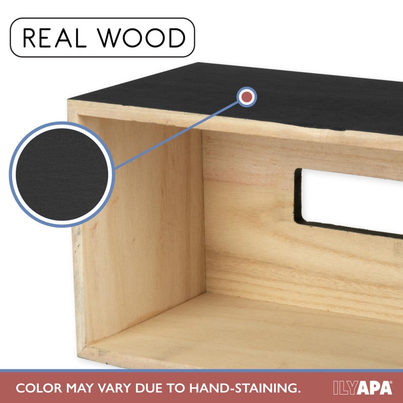 Ilyapa Wood Tissue Box Cover Rectangular - Rustic Farmhouse Black Wooden Tissue Holder - Image 4